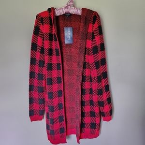 NWT Chaps Bufflo Plaid Hooded Cardigan